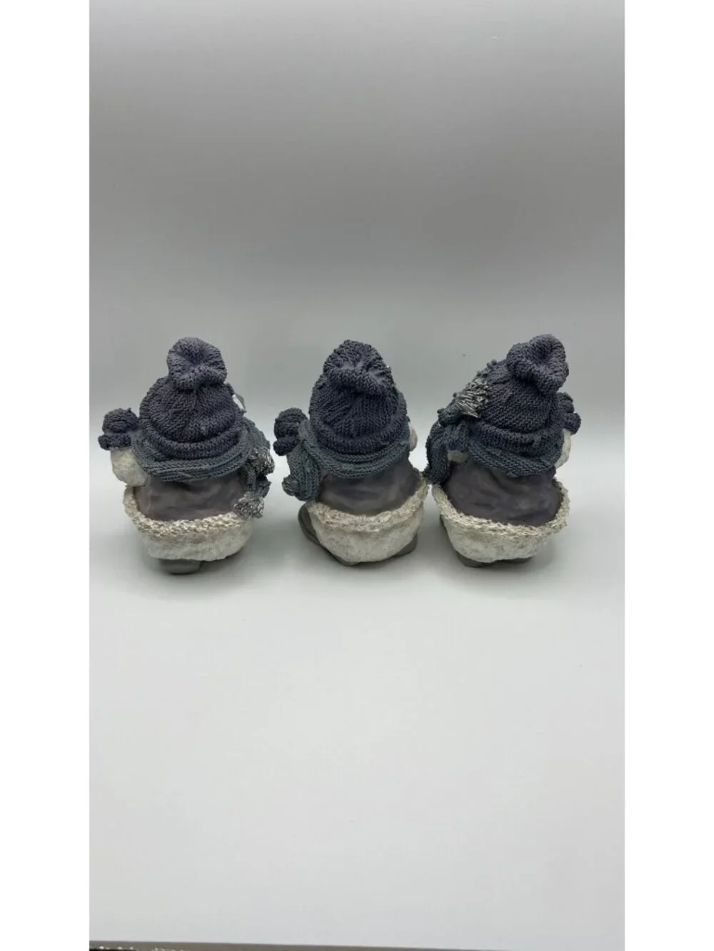 Set Of 3 Snowman Figurines With Knitted Hat & Scarf Glitter Finish Winter Decor
